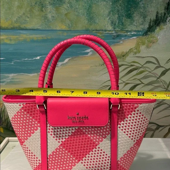 Kate Spade New York Wild Rose Cruise Gingham Wovan Plaid Tote - Picture 12 of 16